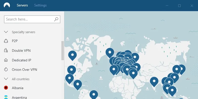Giao diện ứng dụng VPN NordVPN — kết nối máy chủ Singapore để truy cập GO8 nhanh và ổn định nhất
