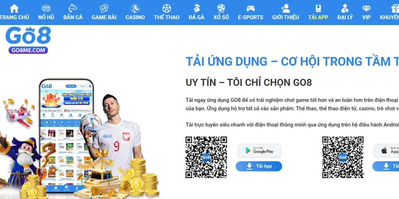 Người chơi có thể trải nghiệm linh hoạt qua bản app Go8